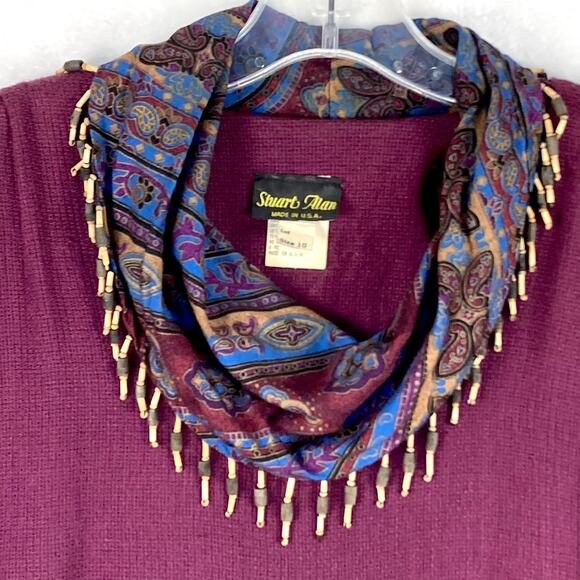 Stuart Allen 10 Artsy Dress Beaded 80s Purple Blue Retro Gypsy Boho Made In USA - Picture 3 of 10